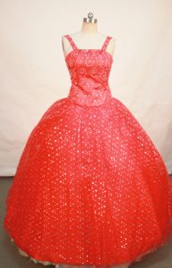 Attractive Red Straps Beaded Beauty Pageant Dress with Sequin on Promotion