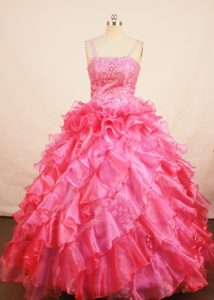 Beaded Flower Girl Pageant Dress with Spaghetti Straps and Ruffles Decorated