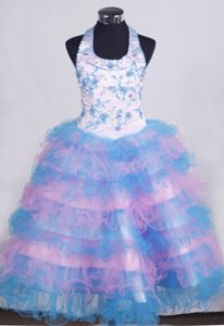 Beading and Appliques Decorated Little Girl Pageant Dresses with Ruffled Layers