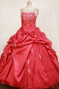 Red Little Girl Pageant Dresses with Appliques and Pick-ups on Wholesale Price