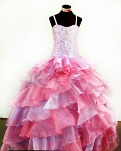 Multicolor Organza for 2014 Little Girl Formal Dress with Appliques and Beading