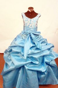Blue Scoop Little Girl Pageant Dresses with Appliques Decorated on Promotion