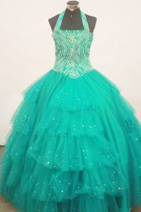 Beautiful 2013 Beaded Halter Top Little Girl Pageant Dress With Ruffled Layers