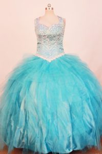 Exquisite Blue 2014 Beauty Pageant Dresses Straps with Beading and Ruffles