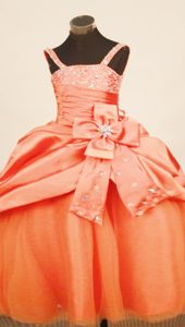 Discount Orange Red Beaded Pageant Dress for Kids with Pick-ups and Bows
