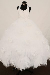 New White Ball Gown Pageant Dress for Toddlers with Appliques and Beading