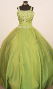 Olive Green Straps Ball Gown Little Girls Pageant Dress with Beading for Cheap