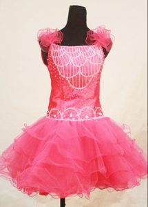 Hot Pink Straps Organza Little Girls Pageant Dresses with Ruffles and Appliques