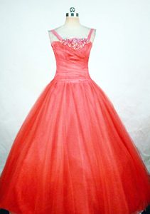 Custom Made Straps Coral Red Princess Little Girls Pageant Dress with Beading