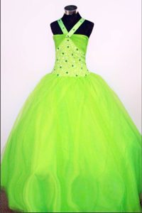 Spring Green Ball Gown Tulle Flower Girl Pageant Dress with Beading for Cheap
