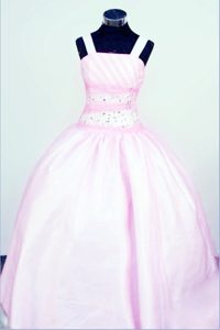 Straps Princess Baby Pink Princess Beaded Little Girls Beauty Pageant Dresses