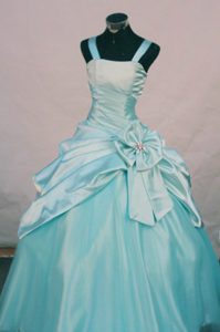 Straps Princess Baby Blue Little Girls Pageant Dress with Pick-ups and Flower