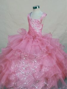 Square Straps Rose Pink Little Girls Pageant Dresses with Ruffles and Appliques