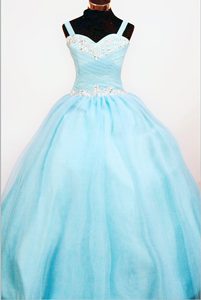 Straps Ball Gown Baby Blue Baby Girl Pageant Dresses with Appliques on Sale