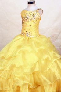 Yellow One Shoulder Ball Gown Organza Baby Girl Pageant Dresses with Ruffles