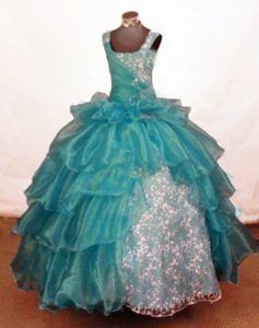 Turquoise Straps Ball Gown Layered Pageant Dresses for Toddlers with Ruffles