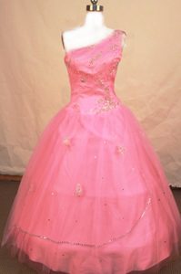 One Shoulder Princess Pink Tulle Little Girl Pageant Dress with Beading on Sale