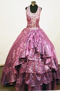 Halter Ball Gown Fuchsia Layered Sequin Little Girl Pageant Dress on Promotion