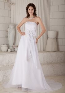Stunning Column Strapless Court Train Organza Embroidery Bridal Gowns