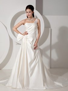 Shimmering One Shoulder Court Train Wedding Reception Dresses