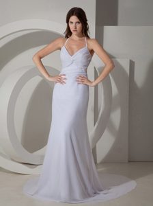 Floating Sheath Halter Beach Wedding Dresses for Brides with Court Train