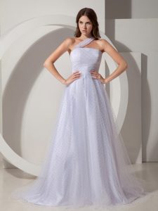 Dressy One Shoulder Tulle Dresses for Wedding with Court Train