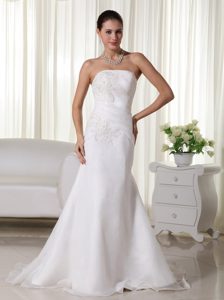 Modest Mermaid Satin and Organza Appliques Wedding Dresses with
