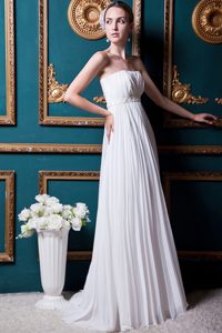 Simple Empire Strapless Chiffon Beaded and Ruched Wedding Dress