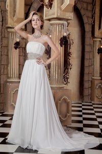 Elegant Strapless Chiffon Beaded Wedding Dress with Court Train for Cheap