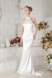 Sweet Column Halter Top Taffeta Wedding Dress with on Promotion