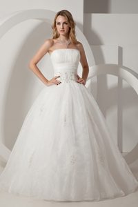 Pretty Strapless Taffeta and Organza Wedding Gown Dress with Embroidery