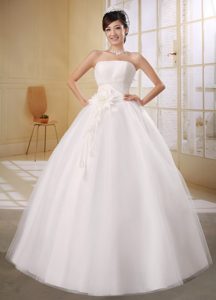 Discount Strapless Beaded Wedding Dresses with Hand Made Flowers Decorated