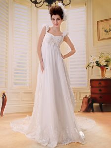 Straps Wedding Dress for Brides with Court Train and Beading Decorated on Sale