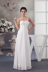 Column Spaghetti Straps White Wedding Dress with Ruches and Beading on Sale