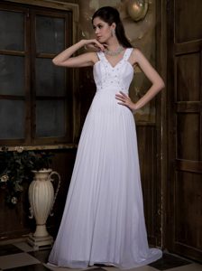 Beautiful Empire V-neck Beaded Wedding Bridal Dress with Watteau Train on Sale