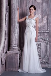 Fashionable Empire Straps Beaded Chiffon Wedding Gown Dresses