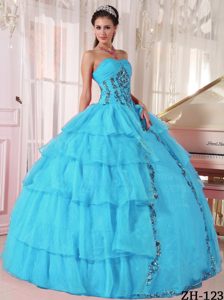 Sweetheart Aqua Blue Organza Quinceanera Dresses with Layers to Floor