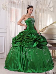 Bright Strapless Quinces Dresses in Taffeta with Embroidery and Beading