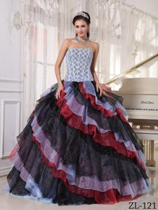 Wholesale Multi-color Strapless Quince Dresses in Organza with Appliques