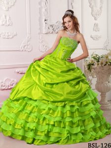 Unique Yellow Green Ball Gown Strapless Dress for Quinceanera in Taffeta