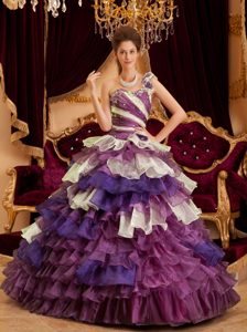 Floating One Shoulder Quinceanera Gown Dress with Ruffled Layers