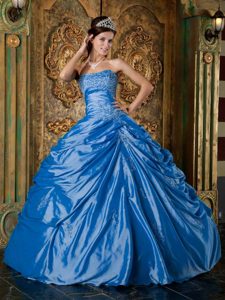 Elegant Teal Strapless Lace-up Quinceanera Dress in Taffeta with Appliques