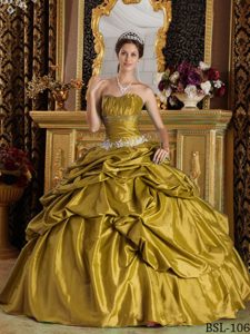 New Style Gold Ball Gown Strapless Beading Quinceanera Gown in Taffeta