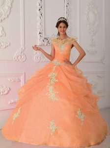 Most Popular Ball Gown V-neck Dresses for Quinceaneras in Orange Red