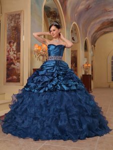 Fitted Navy Blue Ball Gown Sweetheart Quinceaneras Dress with Beading