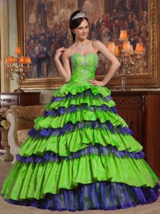 Simple Spring Green Sweetheart Quinceanera Dress in Taffeta and Organza
