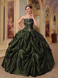 Luxurious Olive Green Quinceanera Gown in Taffeta with Beading