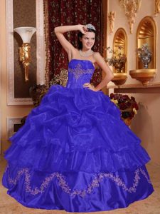 Romantic Blue Quinceanera Dress Gowns in Organza with Beads