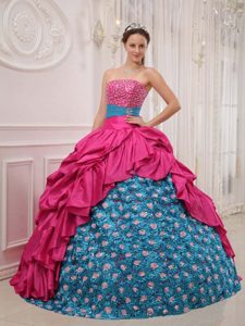 Fashionable Strapless Taffeta Dress for Quinceaneras in Coral Red and Blue