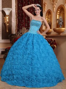 Necessary Blue Quinceanera Dress in Fabric with Rolling Flowers